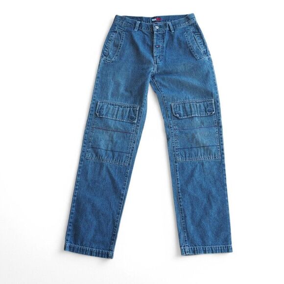 Tommy Jeans Vintage Y2K Button Fly Cargo Knees Jeans Medium Wash Junior 5 - Picture 1 of 11